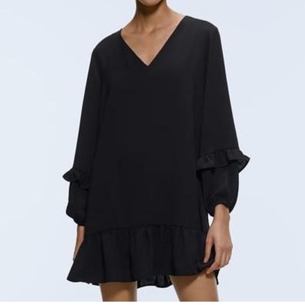 Zara Women's Elegant Black V-Neck Dress